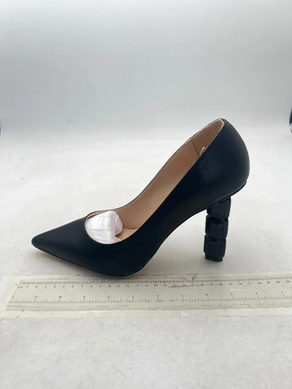FSJ Black Jeweled High Heel Pointed Toe Slip On Sparkling Crystal Bead Heel Pump